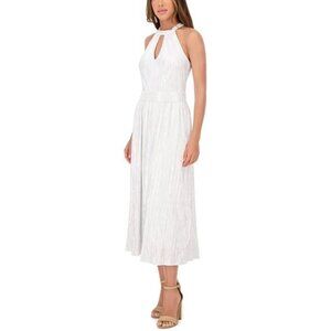 Kensie Silver Metallic Pleated Keyhole Back Midi Dress Size 8